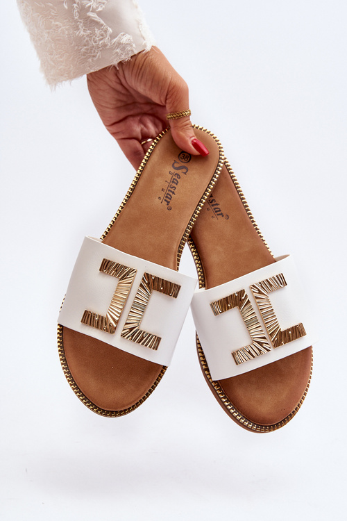 Dámske bielé žabky s ozdobou Ollavia