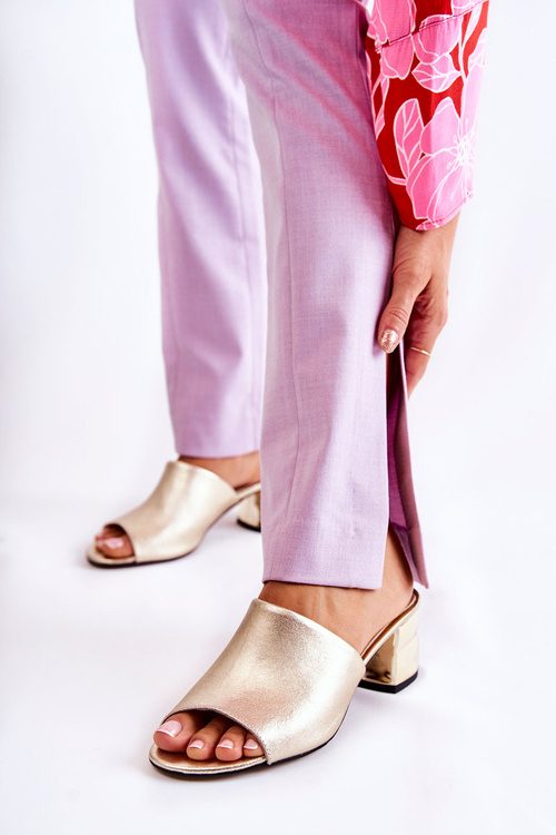 Kožené Dámské Pantofle Na Podpatku zlate Perry