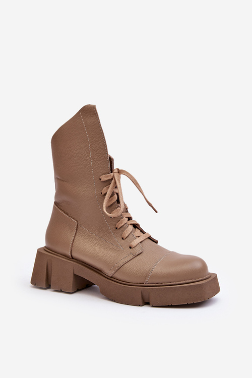Dámske kožené topánky robotníci na masívnom byte 976A Dark Beige
