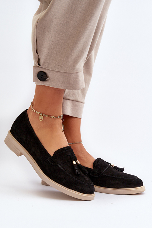 Černé Dámské Semišové Mokasíny Na Ploché Podrážce Zazoo 3420