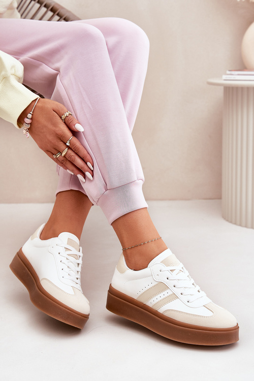 Dámske Tenisky Na Platforme Z Eko Kože Béžovo-Biele Ediriella