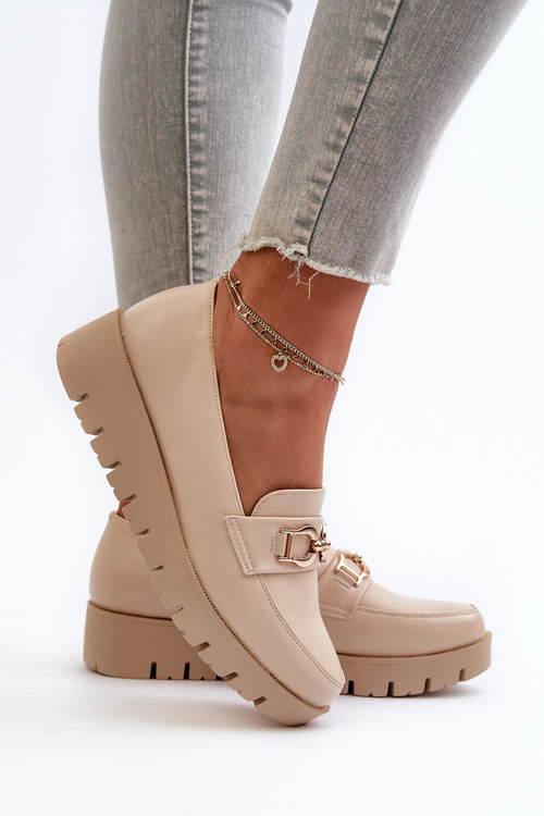 Dámské mokasíny na platformě s ozdobou světle béžové Kaldina