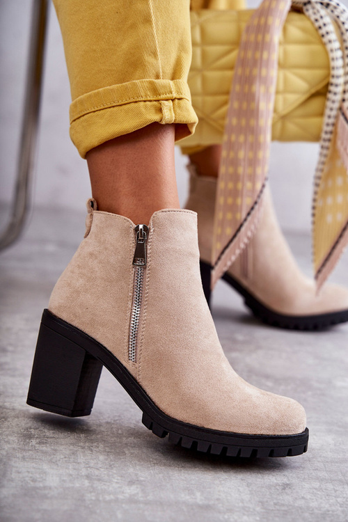 Semišové kozačky na vysokém podpatku s zipem Tmave béžove Sevione