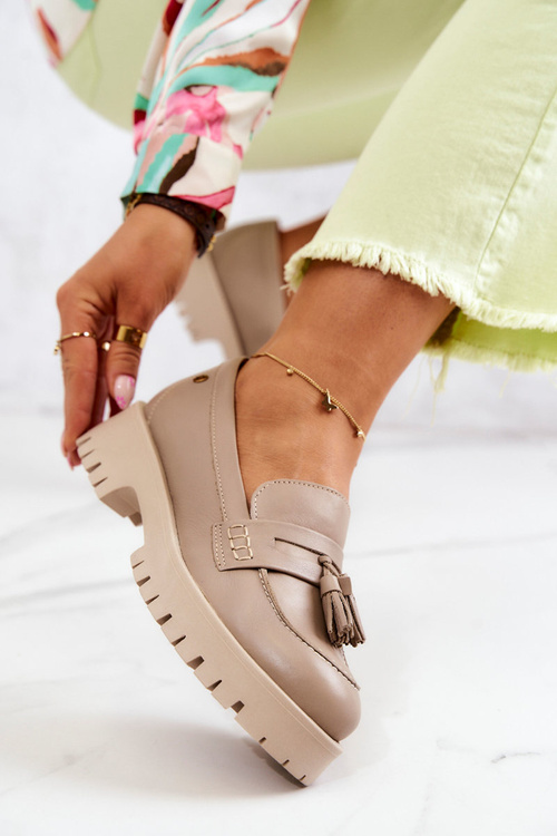 Dámske kožené topánky, Maciejka Fringes 05497-04 béžová