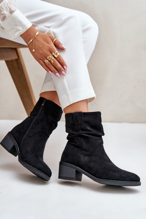 Zateplené dámske čižmy s naťahovaným zvrškom na nízkom opätku čierne Zinanya