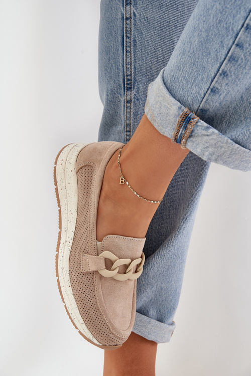 Semišové Mokasíny Na Platformě S Řetězem D&A TW552 Béžové