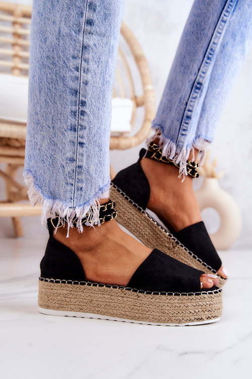 Espadrilky Sandály Na Platformě Černé Jeannie