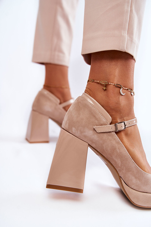 Semišové Lodičky Na Hrubém Podpatku Béžove Tina