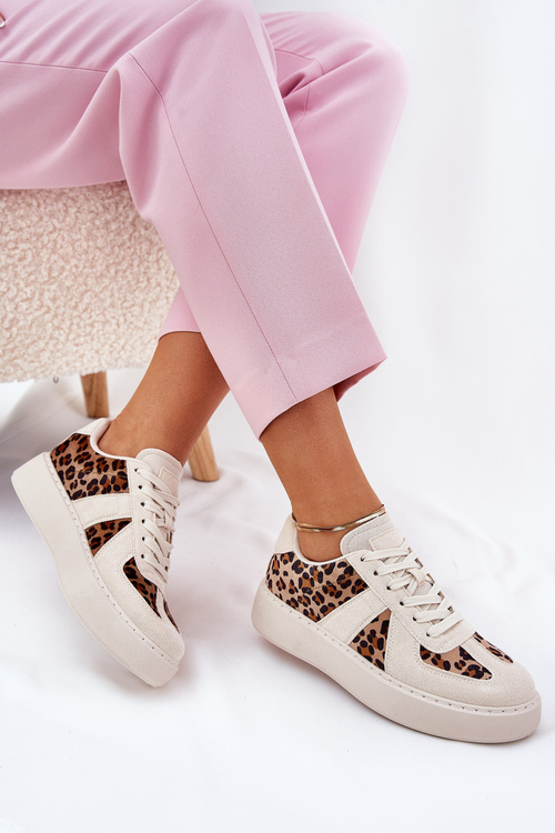 Dámske sneakers s leopardím vzorom na platforme béžové Nativira