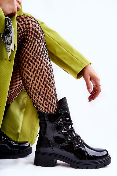 Lakované Teplé Boty S tryskami Černe Gwen