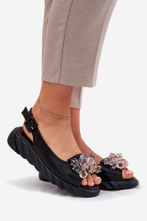 Dámské kožené sandály s krystaly Artiker 54C1628 černé