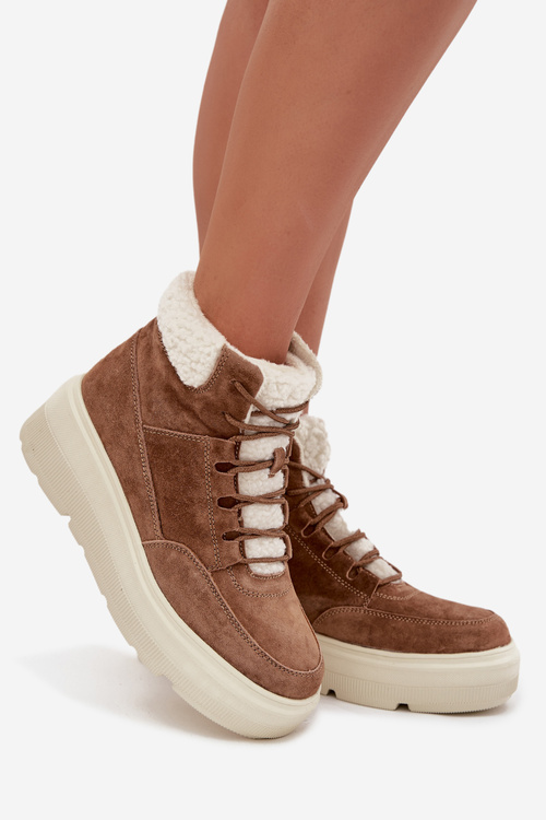 Semišové dámské sněhule s kožíškem na platformě Vinceza 95354 Camel