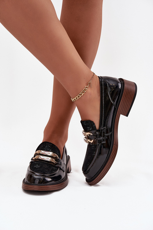 Kožené lakované dámské mokasiny s odlišným detailem D&A MR52-173 Černé