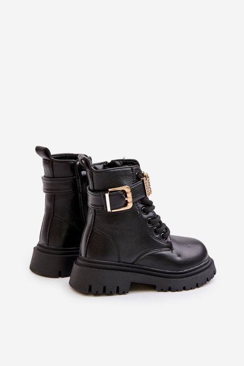 Dievčenské boty z eko kože zateplené s ozdobným pásikom čierne Gilian