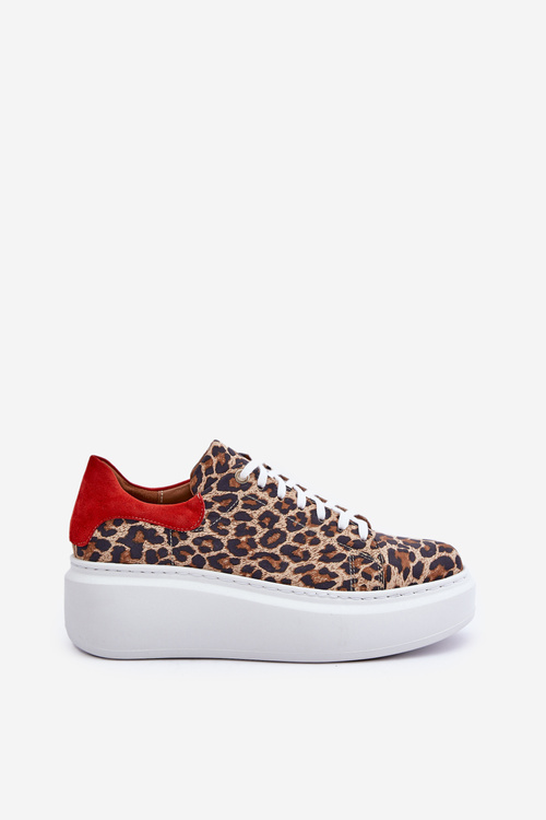 Kožené sneakerky na platformě s leopardím vzorem Zazoo 3346 hnědo-červené
