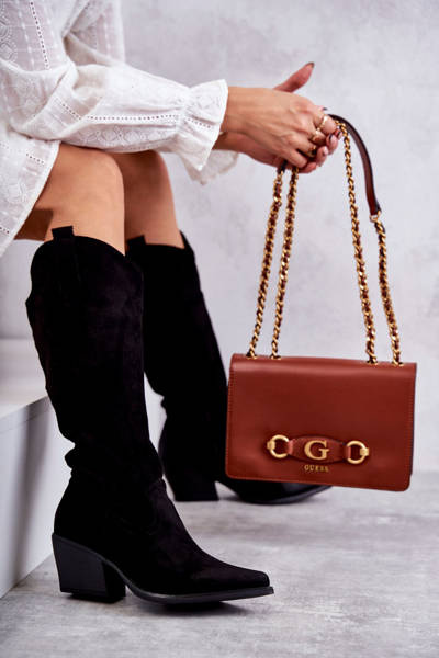 semišové kovbojské boty Černá Casey