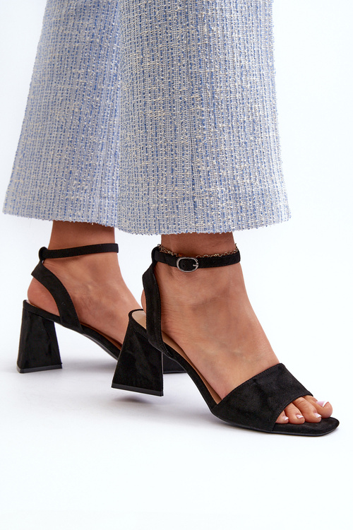 Dámské sandály na podpatku z eko semiše Černé Vinceza 17328