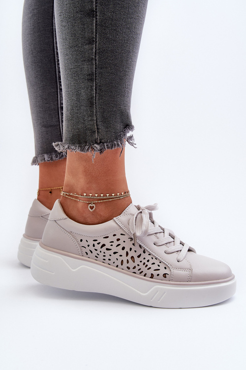 Dámské šedé kožené tenisky na platformě Peilaeno