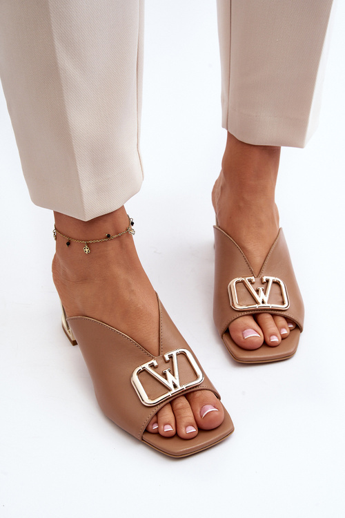 Elegantní Dámské Pantofle Na Podpatku Laura Messi 2771 Beige