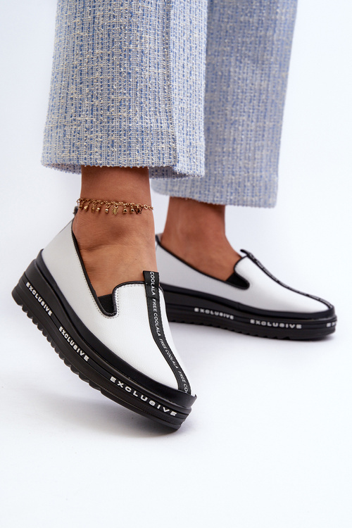 Dámské kožené polobotky na platformě S.Barski LR260 Bílé