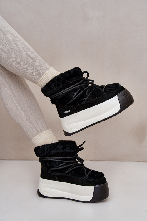 Dámské Kožené Sněhule Na Silné Podešvi S Kožešinou Big Star OO274A206 Černé