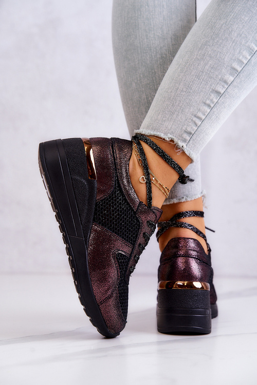 Kožené Síťované Klínové Boty Sneakersy S.Barski Černe