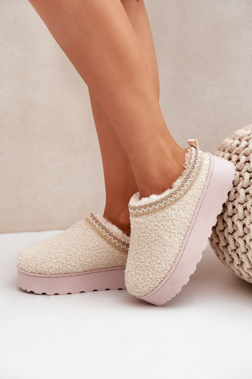 Dámske Snehové Topánky Na Platforme S Vyšívaním Svetlo Béžové Tirissa