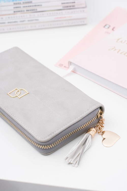 Women's Gray Big Wallet with a Tassel Keychain
