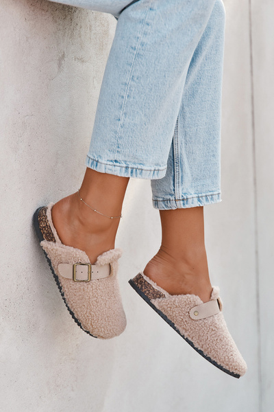 Dámské pantofle s kožíškem typu beránek Béžové Lorivine