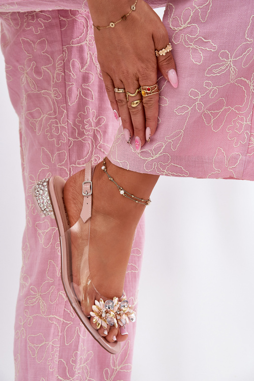 Průhledné sandály na nízkém podpatku se zdobením D&A MR51-709 růžové