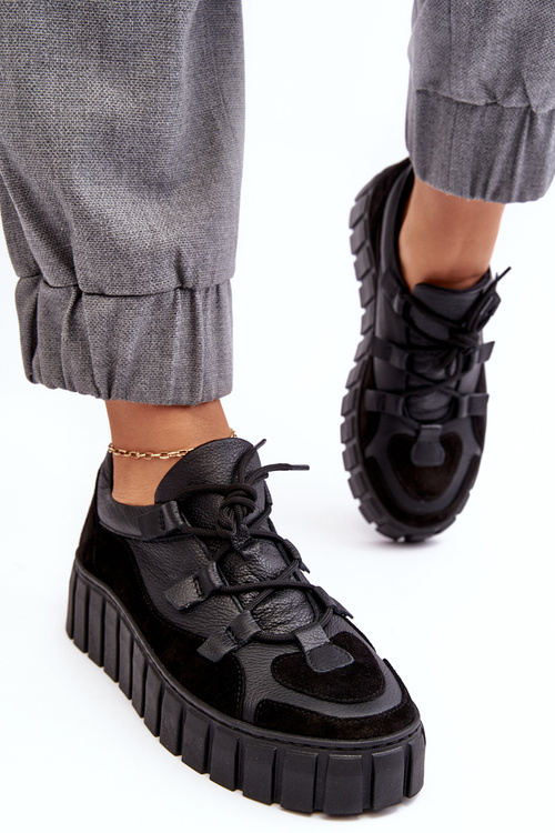 Dámské kožené sportovní boty na platformě M01/1 Zazoo Černé