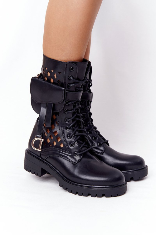 Prolamované Kotníkové Boty S Kabelkou Černé Rock Star