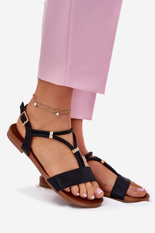 Dámske Ploché Sandále S Pásikmi S.Barski KV51-120 Čierne