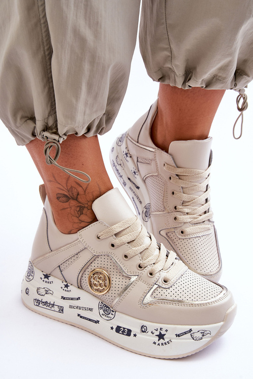 Dámské kožené tenisky na robustní platformě béžové Asturia