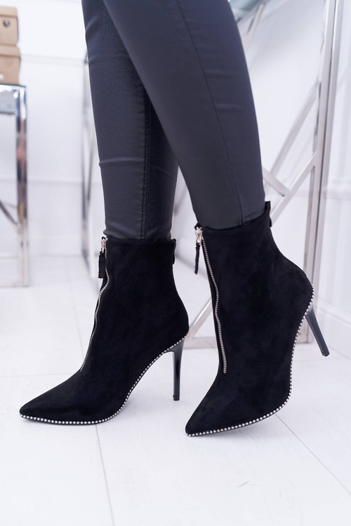 Dámské Kotníkové Boty Na Podpatku Lu Boo Dva Zipy Semišové černé Suzy
