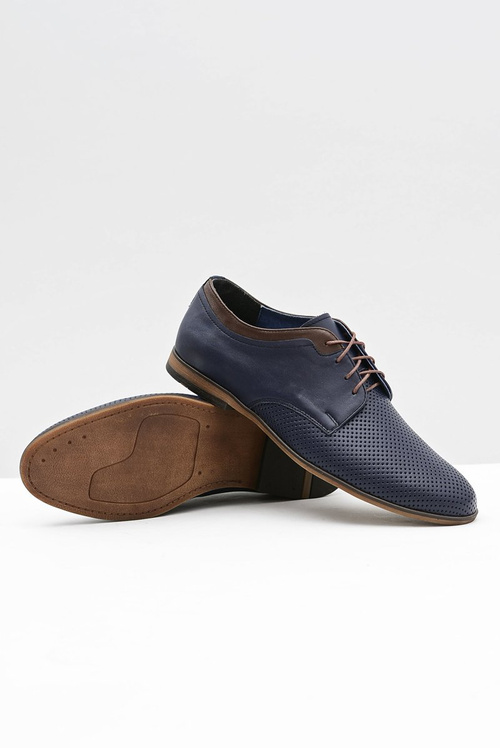 Ażurowe Męskie Skórzane Półbuty Ettore Granat