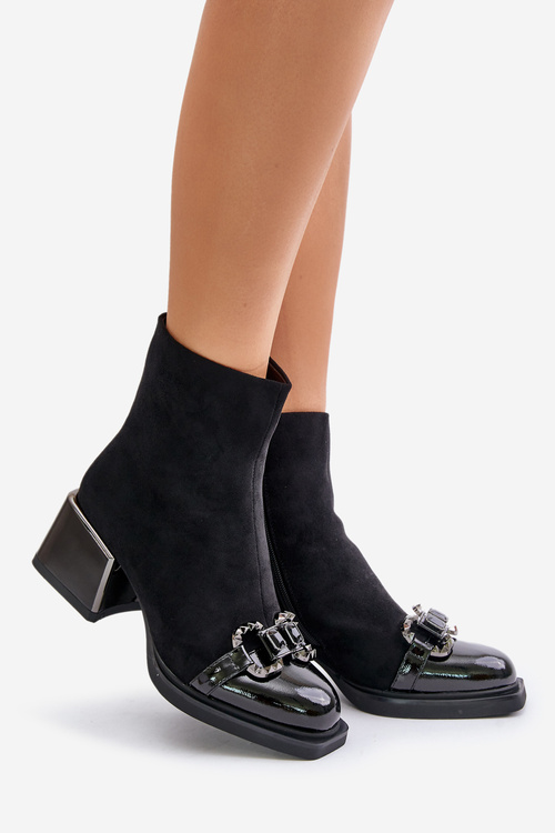 Elegantní dámské boty na podpatku s ozdobou černé MR880-127