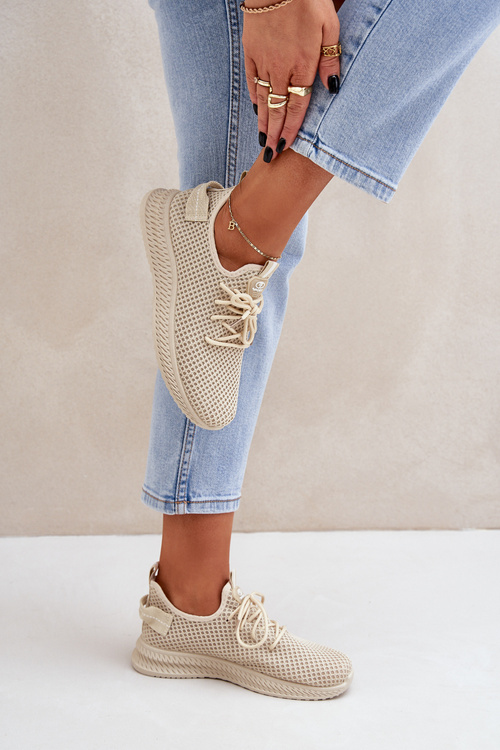 Síťované Slip On Sportovní Boty Dámské Béžové Harice