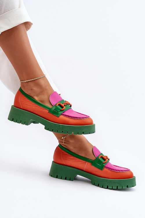 Dámské kožené mokasíny s ozdobou CheBello 4444 oranžové