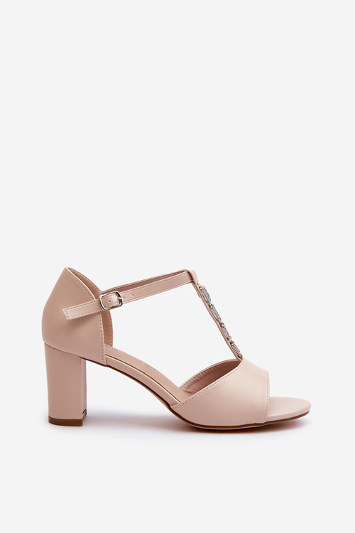 Dámské sandály na podpatku s ozdobným páskem eko kůže béžové Triavera