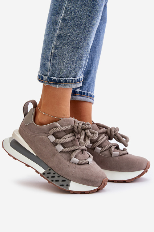 Semišové dámské sneakersy na platformě s tlustým šněrováním Artiker 54C1463 šedé