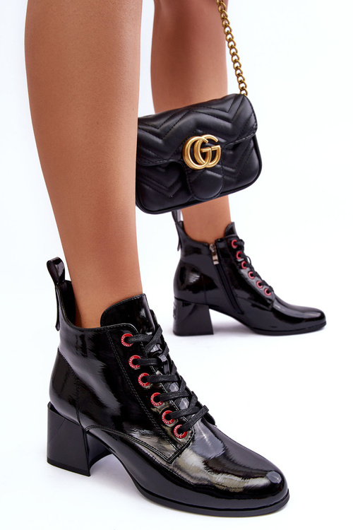 Nízké Lakové Šněrovací Botky SBarski MR870-66 Černé