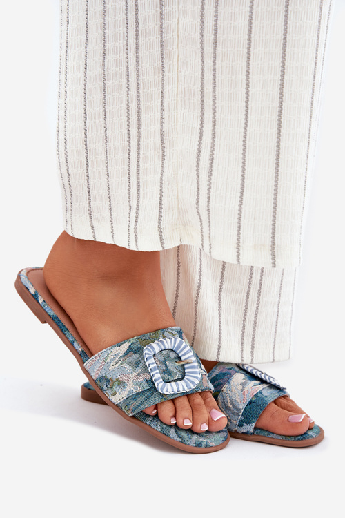 Ploché Dámske Sandále S Ozdobnou Sponou Modré Clariola