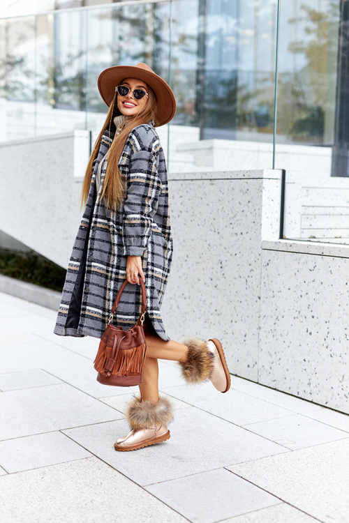 Dámske kožené snehové topánky s kožušinou šampanské Alexa