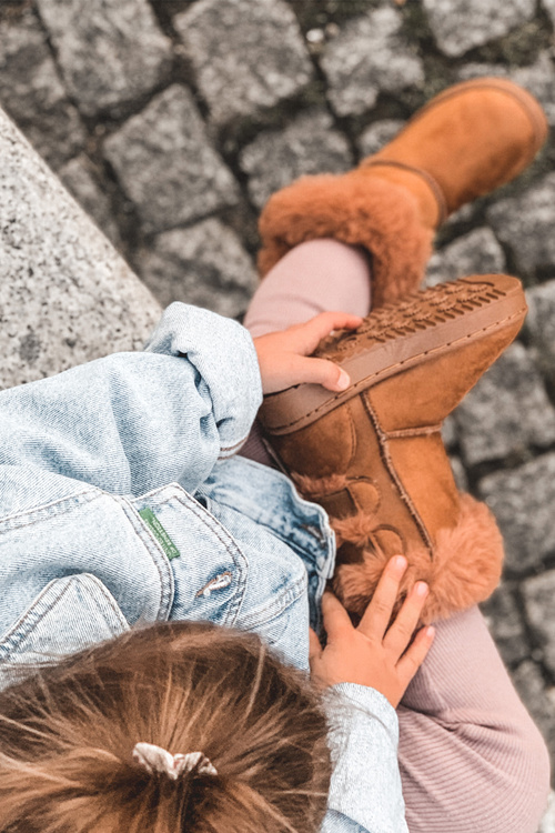 Dětské Teplé Sněhule Semišové s Mašlemi D.Khaki Funky