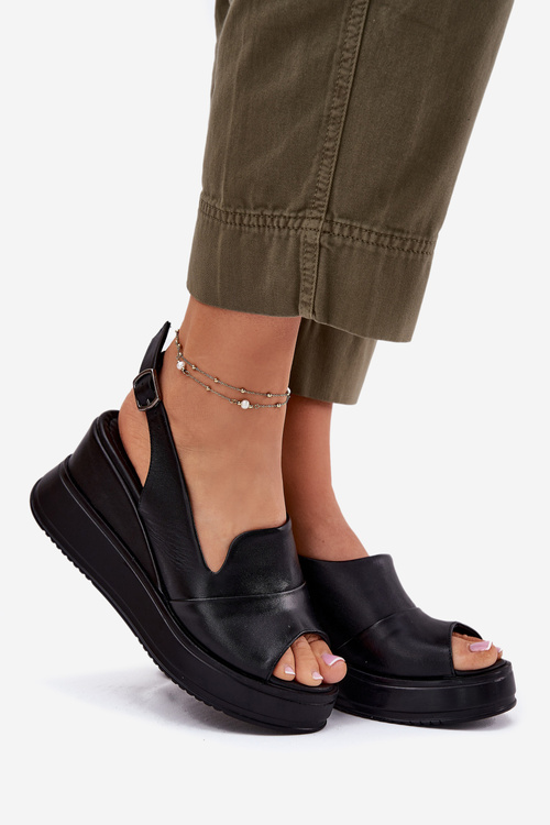 Dámské Kožené Sandály Na Klínu Artiker 52C0484 Černé