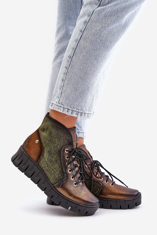 Kožené Boty Na Platformě A Klínu Maciejka 06702-09 Zeleno-Zlaté