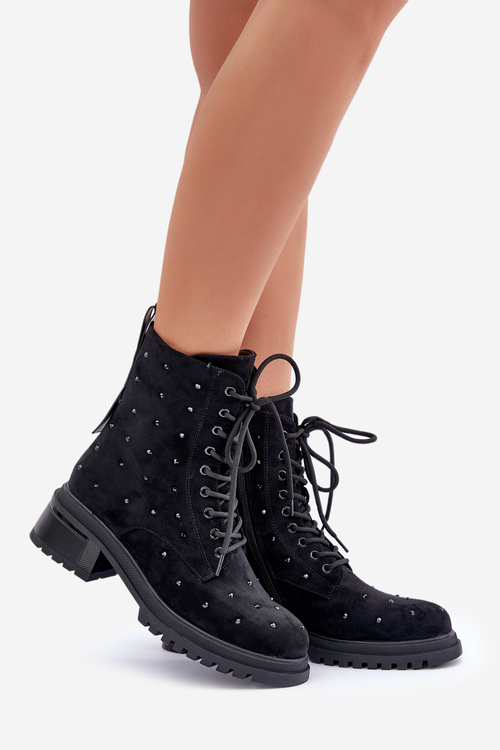 Zdobené dámské botky workerky zateplené D&A černé MR880-017