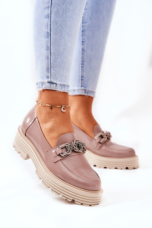 Dámské Boty Loafers Kůže Tmavě Béžové Laura Messi 2383