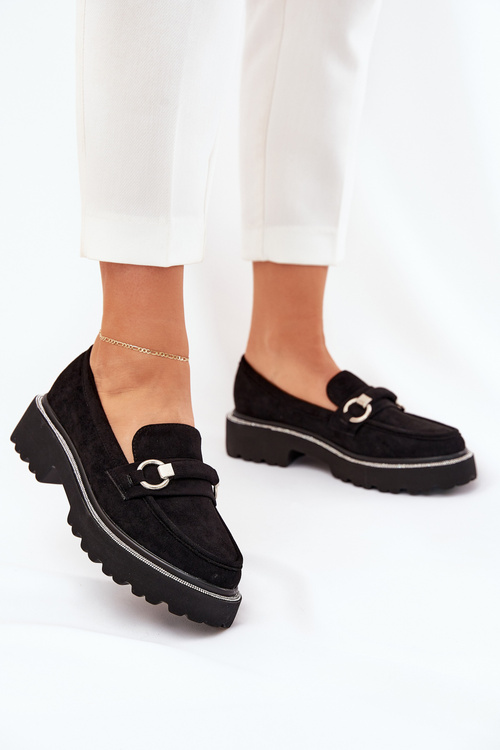 Dámske mokasíny zdobené zirkónmi čierne Patina